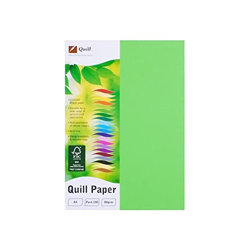 Papier A4 80g vert citron anti bourrage Quill lot de 100 feuilles fluides
