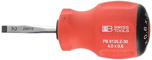 PB Swiss Tools SwissGrip Stubby Screwdriver for Slotted/Flat screws size 2