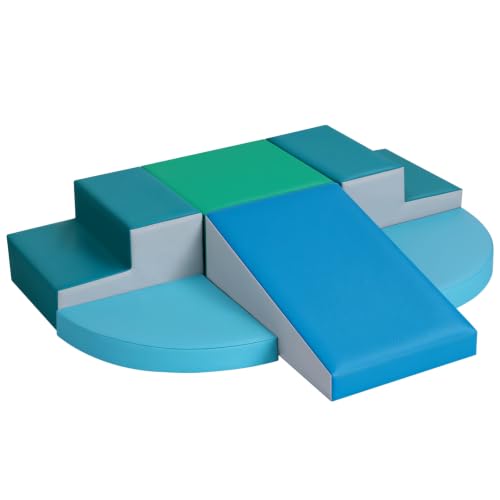 Wilwolfer Schaumstoff Bausteine Kinder Klettern Indoor: 6 Softbausteine Riesenbausteine Spielbausteine - Weiche Bausteine Baby Montessori Großbausteine Kletterspielzeug Outdoor Doppelte Treppe-Set