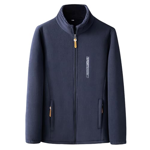 Modeewel Chaqueta deportiva con cremallera completa para hombre, chaqueta ligera a prueba de viento con cremallera, cuello alto, forro polar, chaqueta de forro polar, azul, 3XL