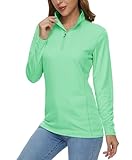 MAGCOMSEN Uv Shirts for Women Long Sleeve Golf Shirts Half Zip Workout Tops for Women Moisture Wicking Lightweight Mint Green,L