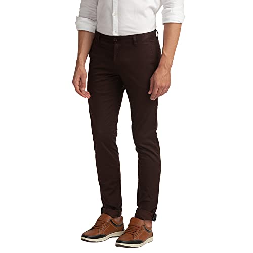 Image of Parx Men's Cotton Blend Plain+Dobby Pattern Low Rise Tapered Fit Flat Front Casual Trouser