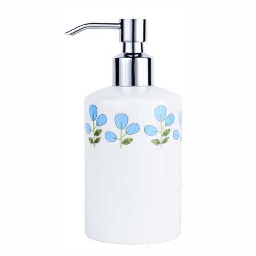 dispensador jabon Dispensador de jabón Moderno, Botella de cerámica rellenable con Bomba de loción líquida for Cocina y baño, Bonito Estampado de Hojas Azules. Ducha