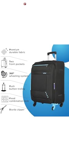 Image of Safari Star 4-Wheel Trolley Suitcase, Small /Cabin Size, Black with Blue Accents, Lightweight Travel Luggage