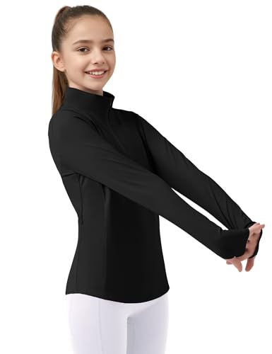 JOCMIC Girls Half Zip Athletic Jacket, Equestrian Horse Riding Long Sleeve Shirt, Kids Workout Jackets for Golf4