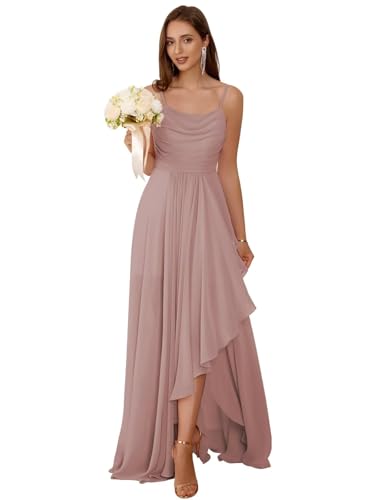 Dymaisei Chiffon Bridesmaid Dresses Spaghetti Straps Scoop Neck Prom Dresses Mermaid Formal Party Dress with Slit