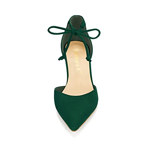 Allegra K Women Ankle Tie Chunky Heel Pointed Toe Dress Dark Green Pumps 7.5 M US2