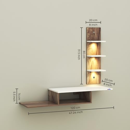 Image of Thomas Engineered Wood LED Light TV Unit Wall Mounted TV Unit Wall TV Stand TV Cabinet for Living Room, Set Top Box Stand - CoachWood /White (D.I.Y - Do-It-Yourself) Ideal for Up to 43 inch Inches