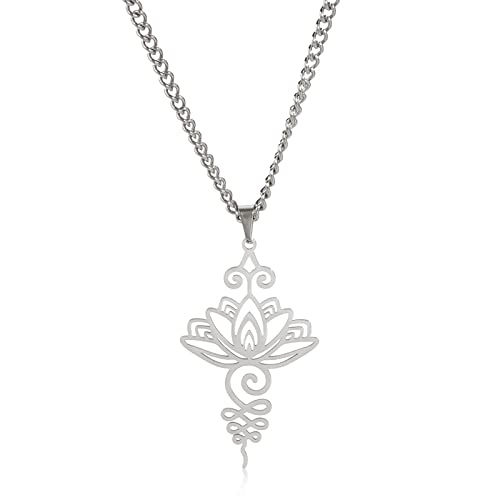 VASSAGO Collier pendentif fleur de lotus Acier inoxydable Unalome Collier Lotus Symbole Chakra Pendentif Lotus Géométrie Hindou Bijoux Spirituels Cadeau pour...