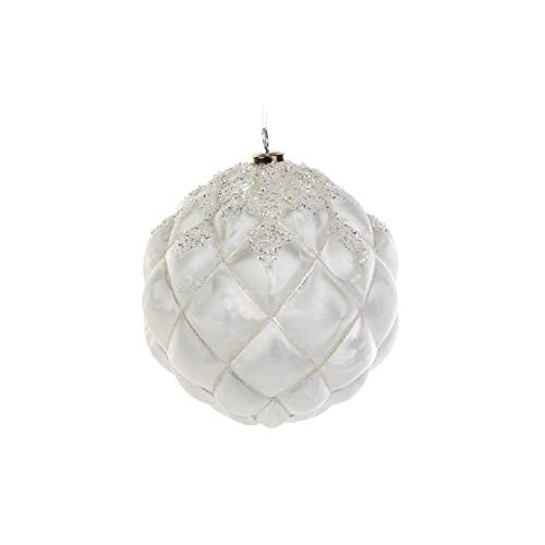 EUROCINSA Ref.27206 Pack de 4 Bolas piña Colgante Blanco Mate con Piedras y Paillettes 20Øcm. 4uds, Cristal, 20 cm Cover
