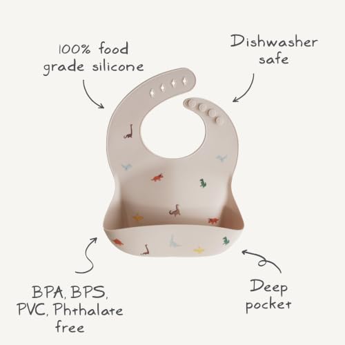 Image of mushie Silicone Baby Bib | Adjustable Fit Waterproof Bibs (Sparrow)