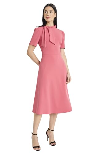 Image of Maggy London Women's Crepe Fabric Flight Attendant Bow Neck Tie Short Sleeve A-line