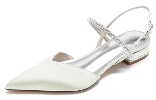 Hanfike Girls Womens Slingback Flats Shoes for Wedding Rhinestones Pointed Toe Party Shoes JY208