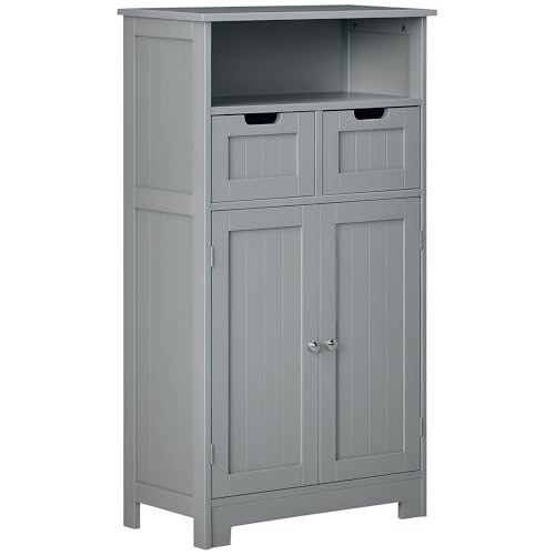 kleankin Meuble de Salle de Bain, Meuble de Rangement avec 2 tiroirs, Niche, Placard avec Porte, étagère réglable, Armoire de Salle de Bain, Cuisine, Salon,...