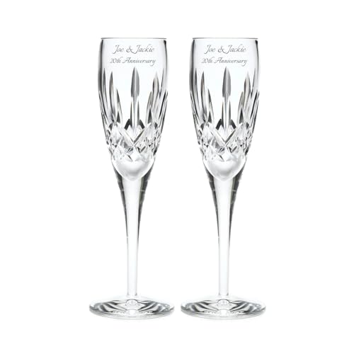 Waterford Personalized Lismore Nouveau Wedding and Anniversary Champagne Flutes, Set of 2 Custom...