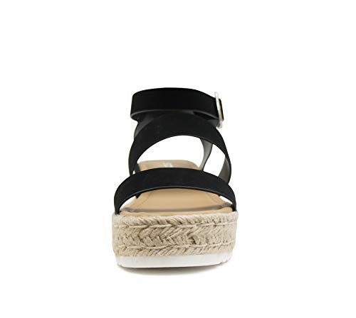 Image of Soda Topic Open Toe Buckle Ankle Strap Espadrilles Flatform Wedge Casual Sandal