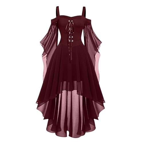 HAOLEI Halloween Kleid Für Frauen Gothic Kleidung Damen Renaissance Partykleid Netzstoff Trägerkleid Ohne Ärmel Mit Geradem Ausschnitt Und...