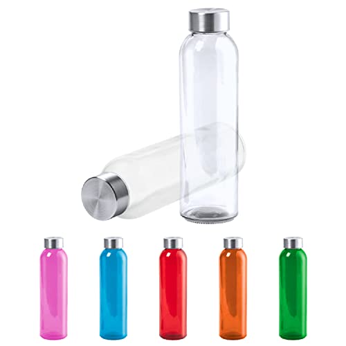 TIENDA EURASIA® Pack de 2 Botellas de Agua Transparente, 500 ml, Cuerpo de Cristal y Tapon a Rosca de Acero Inoxidable, Bidon para Camping, Gimnasio, Oficina, Botella Resistente, Color Transparente