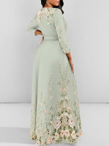 Image of Plus Size Maxi Dress for Women V Neck 3 /4 Sleeve Wrap Dress