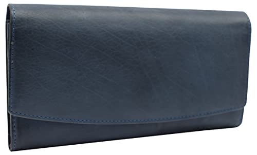 Leather Flap Clutch RFID Wallets For Women - Big Womens Wallet Accordion Purse Organizer Zip Coin Pouch For Women Gift (Blue)