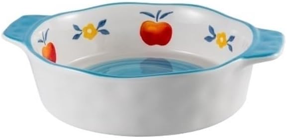 Lasagna Pans 1000ML Double Ear Ceramic Circular Oven with Baking Plate, Cheese Baked Rice Salad, Deep Mouth for Baking Cake(Blue)