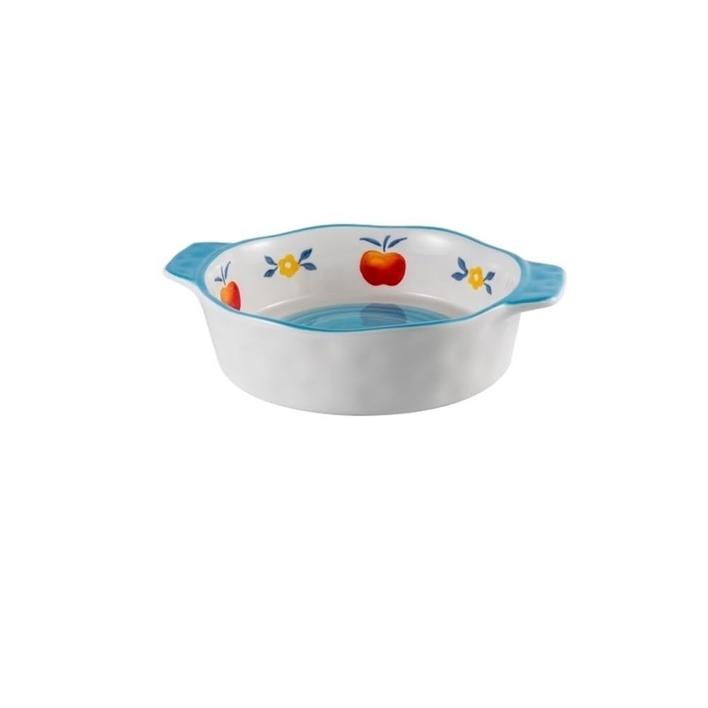 OLSKFUH Kitchen 1000Ml Double Ear Ceramic Circular Oven With Baking Plate, Cheese Baked Rice Salad, Deep Mouth Cooking,Blue
