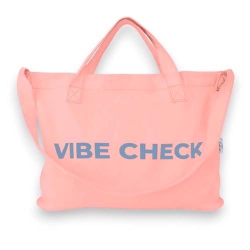Bright Color Reusable Cotton Tote, Casual Shoulder Work daily bag, Grocery Bag with Inside Pocket, Vibe Check