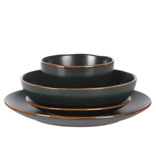 Image of Gibson Home Hazeltine 16-Piece Black Stoneware Dinnerware Set - Plates and Bowls, Durable Ceramic Kitchen Dinner Set