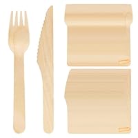 200 Stück Holzbesteck, 100 Holzgabeln, 100 Holzmesser, Wiederverwendbar Nachhaltiges Holzbesteck, Wiederverwendbar Geschirr Set aus Holz für Party, Geburtstag, Camping, Picknick