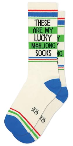 Gumball Poodle Funny Novelty Crazy Gym Crew Socks Gift For Men Women and Teens (Made in the USA) (These Are My Lucky Mahjong Socks)