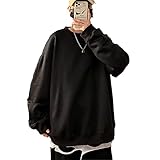 [Zon Smaids] [ ゾン スマイズ ] トレーナー ゆったり クルー ネック トップス カットソー 無地 スウェット パーカー 秋 春 冬 メンズ (ブラック, 4XL)