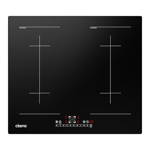 Placa de inducción de 24 pulgadas, 4 quemadores, 7200 W, control táctil, 9 niveles de potencia, función de impulso, temporizador, bloqueo seguro, 220-240 V, color negro