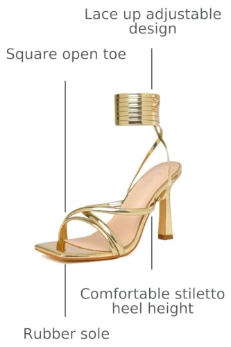 Image of Mostrin Womens Sandals Strappy Heels for Women Lace Up Square Open Toe Heels Tie Up High Heeled Sandals for Prom, Party, Daily Wear