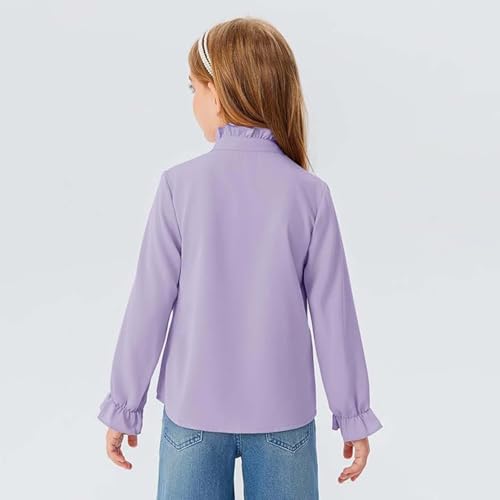 Girls Ruffle Long Sleeve Blouse Kids Button Down Uniform Dress Shirts Ruffled Stand Collar Chiffon Blouse Dressy Casual Tops2