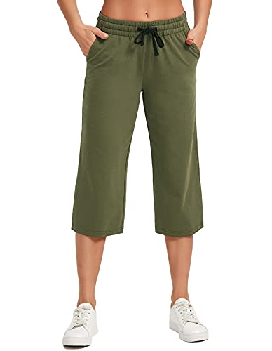 Image of SPECIALMAGIC Women Capri Pants Cotton Yoga Wide Leg Pajama Pants Capris Sweatpants Sports