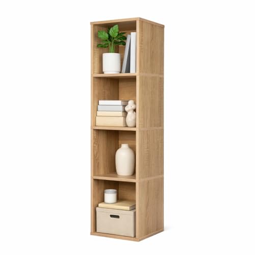 Image of 4 Cube Storage Organizer Wooden Bookshelf, 4 Cube Shelf Bookcase, Small Bookshelf Storage Organizer, 4 Cube Storage Shelf for Bedroom, Small Bookshelf for Living Room and Office (Natural)