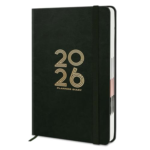 Image of Jhingalala Diaries - Hard Bound Leather Cover 2026 Diary with 365 Dates I Daily Planner Diary 2026 With Calendar | Size A5 15x21 cms (Green)