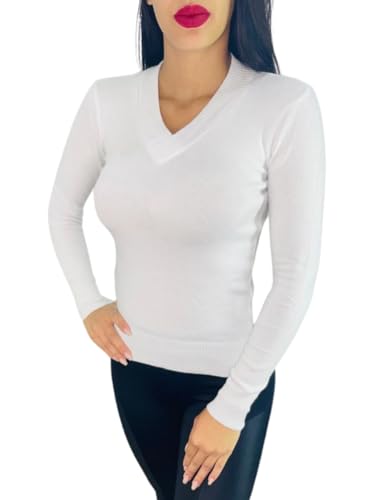 Blusa Tricot Básica De Elastano Gola V Sueter Feminina Liso Quentinho (BR, Alfa, Único, Regular, Reg
