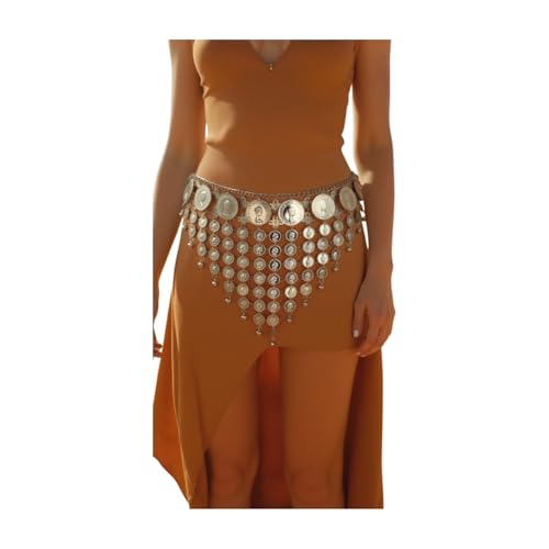 Women Ethnic Fashion Belt Waist Hip Silver Metal Coin Belly Dance Fit Size Party Festival S M4