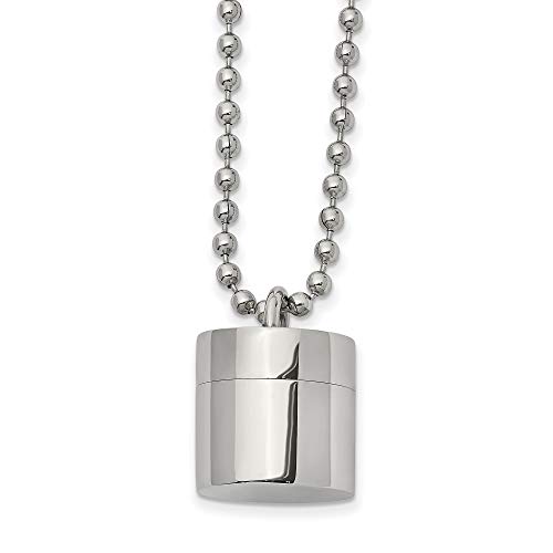 Bonyak Jewelry Chisel Stainless Steel Polished Capsule That Opens on a 22 inch Ball Chain Neck