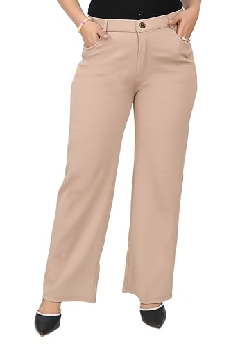 Image of Women's Wide Leg 4-Way Stretch Stripped Business Casual Pants Flexi Waist Wrinkle Resistant