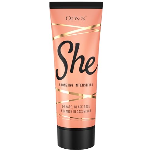 SHE Onyx Solarium Creme für Frauen – Hybrider 3-in-1 Bräunungsbeschleuniger mit Bronzereffekt | Feuchtigkeitsspendende Solarium Creme mit Tyrosin & DHA | 200 ml