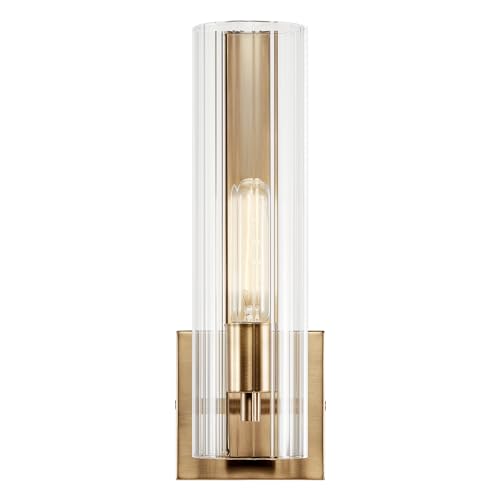 Image of Kichler Jemsa 1 Light Wall Sconce, Modern Light with Clear Fluted Glass in Champagne Bronze for Bathroom, Powder Room, Sides of Fireplace, Down a Hallway, Kitchen, or Bedroom (14 inch x 4.75 inch), 55165CPZ