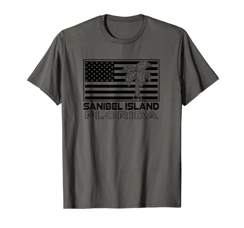 Sanibel Island Florida Beach Familia Vacation Palms Bandera de Estados Unidos Camiseta