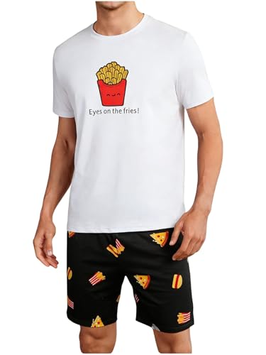 Image of Verdusa Men's Pajamas Set 2 Piece Pjs Sets Short Sleeve Letter Print Tee and Short Lounge Set