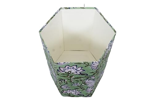 Image of Generic 3.3 Gallon Cotton Hand Block Printed Paper Waste Basket |Small Decorative Trash Can for Housewarming Gifts in Living Room, Bedroom, Bathroom | Eco-Friendly, Plastic-Free (1, D BLUE GREEN)