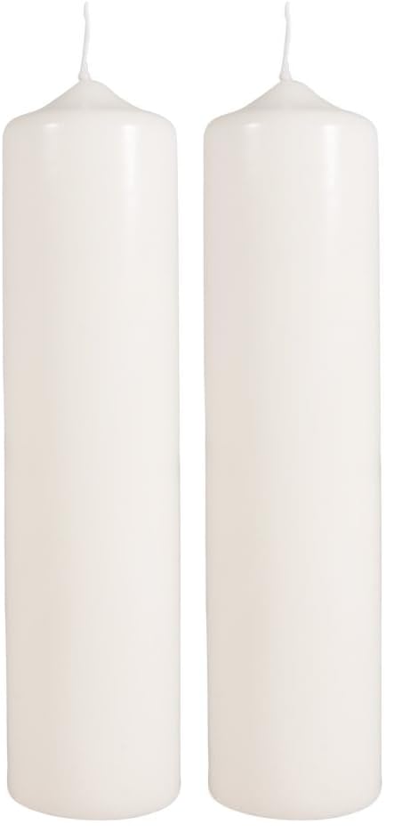 Bougie-pilier en cire à décorer Rayher crème 25 x 6 cm pour baptême (lot de 2)