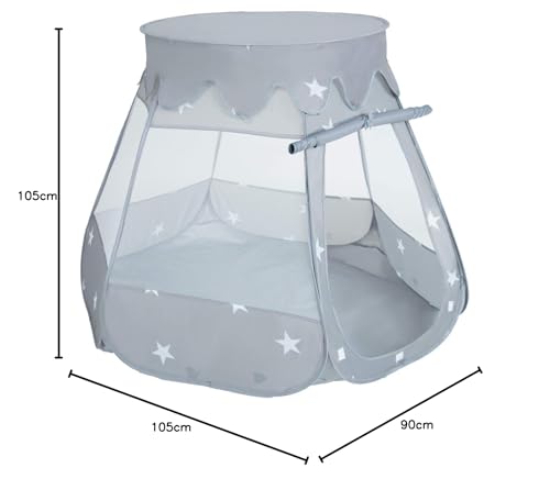 Selonis Baby Spielzelt Mit Plastikbällen Zelt 105X90cm/100 Bälle Plastikkugel Kinder, Grau:Perle-Grau-Transparent-Puderrosa