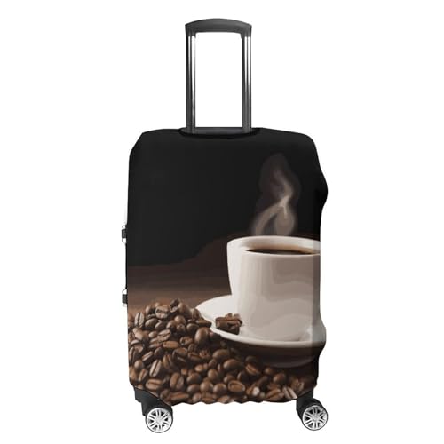 Coffee Cup And Coffee Beans Printed Luggage Cover Protector, Fits 18-32 Inch Luggage4