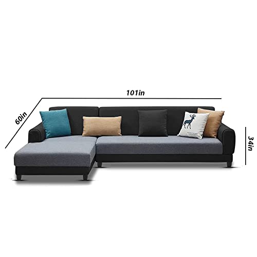 Image of Kraven LHS 6 Seater L Shape Sofa Set for Living Room (Grey Black Fabric)